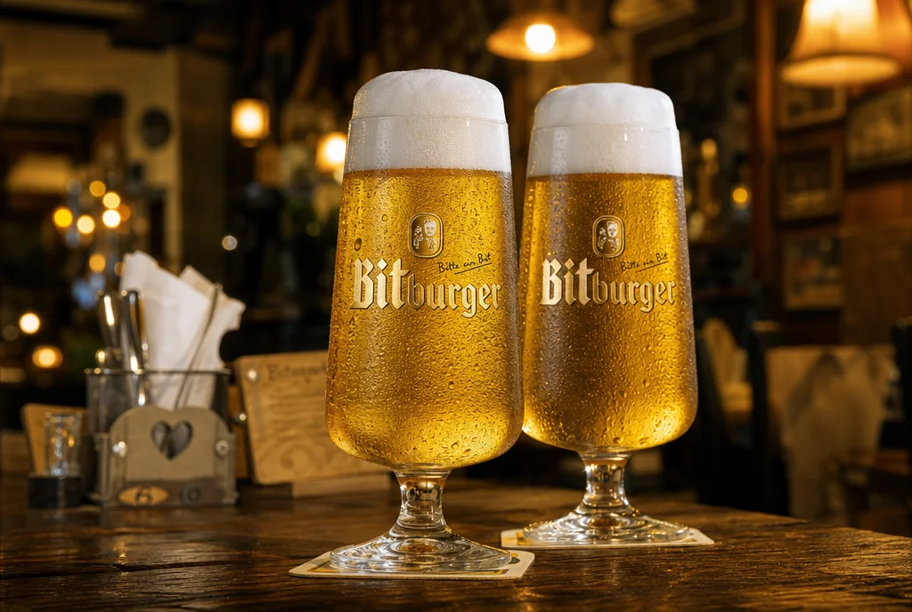 Zwei kalte Bitburger auf dem Tisch